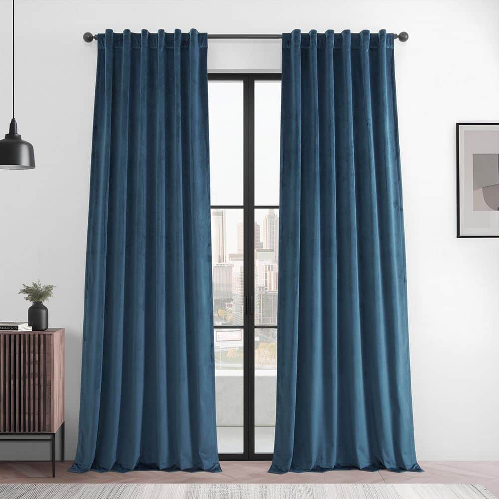 Dark Blue Basic Deluxe Velvet 50 in. W x 96 in. L Rod Pocket Room Darkening Curtain Pair (2 Panels) price history on PriceWatchPro