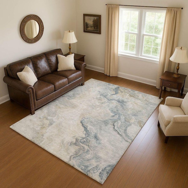 Mayfield Premium Machine Washable Abstract AMF1680 Beige 3 ft. x 4 ft. Area Rug