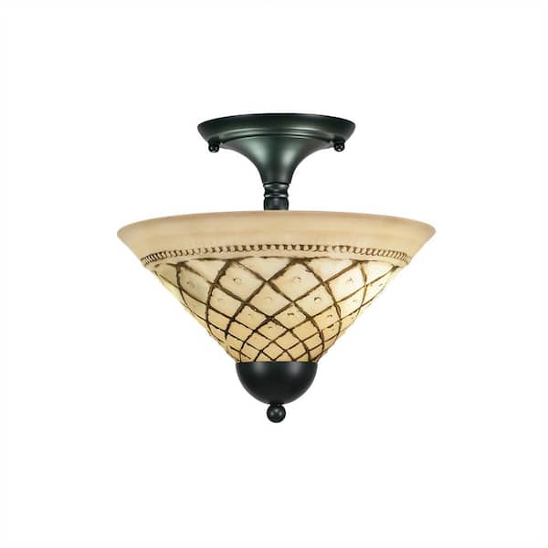 Unbranded Bristol 11.25 in. 2-Light Matte Black Semi-Flush with 12 in. Chocolate Icing Glass Shade No Bulbs Included