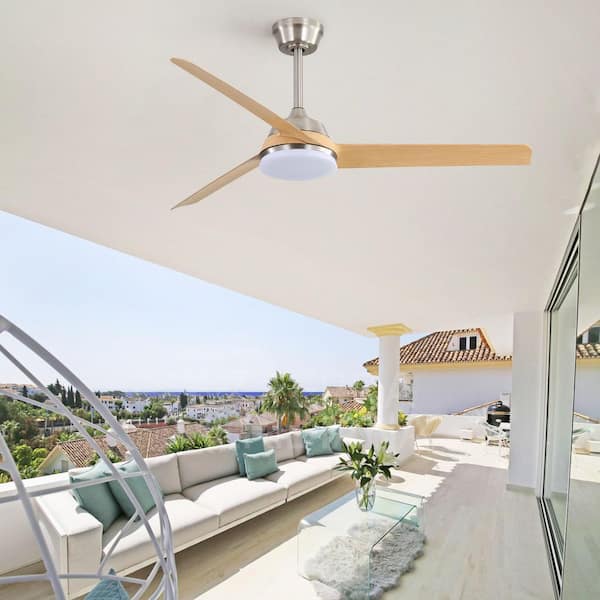 Avex 52 in. Brushed Nickel Beige Standard Downrod Mount Ceiling Fan with Remote Control and Dimmable Integrated LED