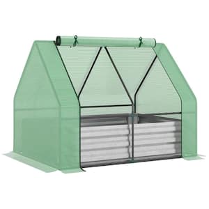 Outsunny 50 in. x 37.5 in. x 36.25 in. Galvanized Raised Garden Bed with Mini Greenhouse Cover Outdoor Metal Planter Box