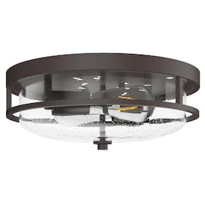 13 in. 2-Light Farmhouse Oil-Rubbed Bronze Flush Mount Close to Ceiling Light Fixture with Seeded Glass Shade