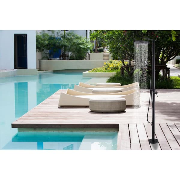 83 in. H Outdoor Exposed Single-Handle Freestanding Tub Faucet Floor Mount Shower Faucet with Shower Head in Matte Black