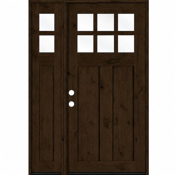 46 in. x 80 in. Knotty Alder Right-Hand/Inswing 6-Lite Beveled Clear Glass Espresso Stain Wood Prehung Front Door w/LSL