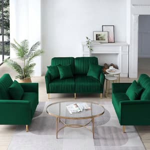 UNIIFURNITURE 31.5 in. 2-Piece Velvet Single Arm Chair Sectional Sofa in Green