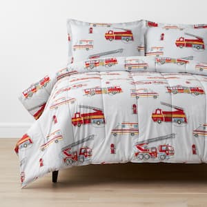 Company Kids Firetrucks Multicolored Organic Cotton Percale Full/Queen Comforter Set