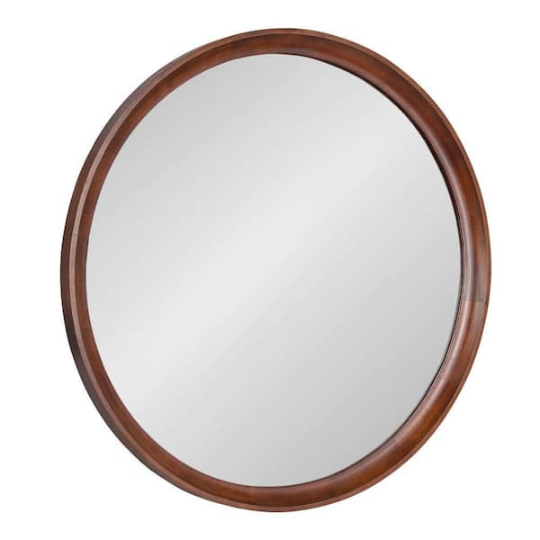 Kate and Laurel Hatherleigh Walnut Brown 30 in. W x 30 in. H Farmhouse Round Wood Wall Mirror