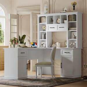 FUFU&GAGA 68.5 in. W L-Shaped White Wood 3-Drawer Electric