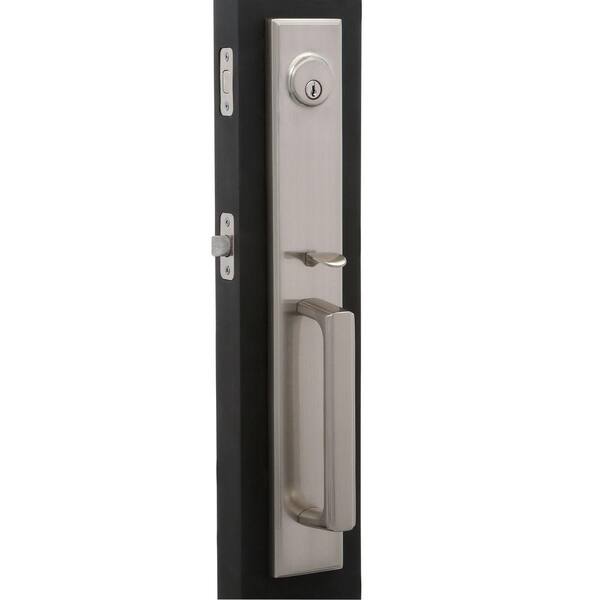 Weslock Elegance Single-Cylinder Satin Nickel Woodward II Door Handleset with Utica Handle