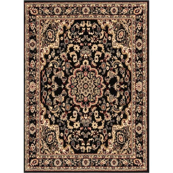 Well Woven Persa Nima Traditional Medallion Persian Black 5 ft. 3 in. x 7 ft. 3 in. Area Rug