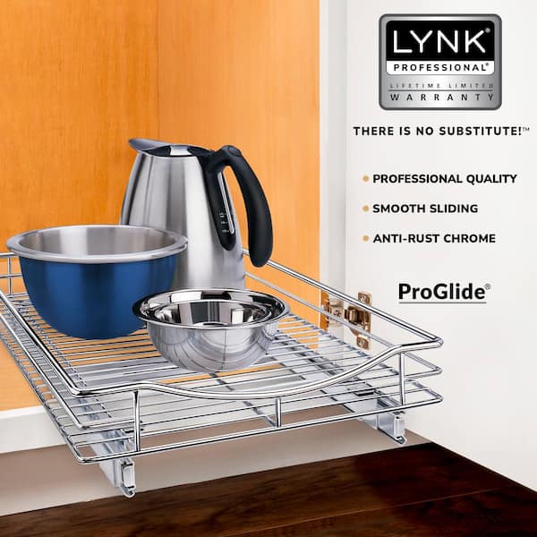 Lynk Professional Slide Out Cabinet Organizer - Pull Out Under Cabinet  Sliding Shelf - 14 wide x 18 deep - Chrome