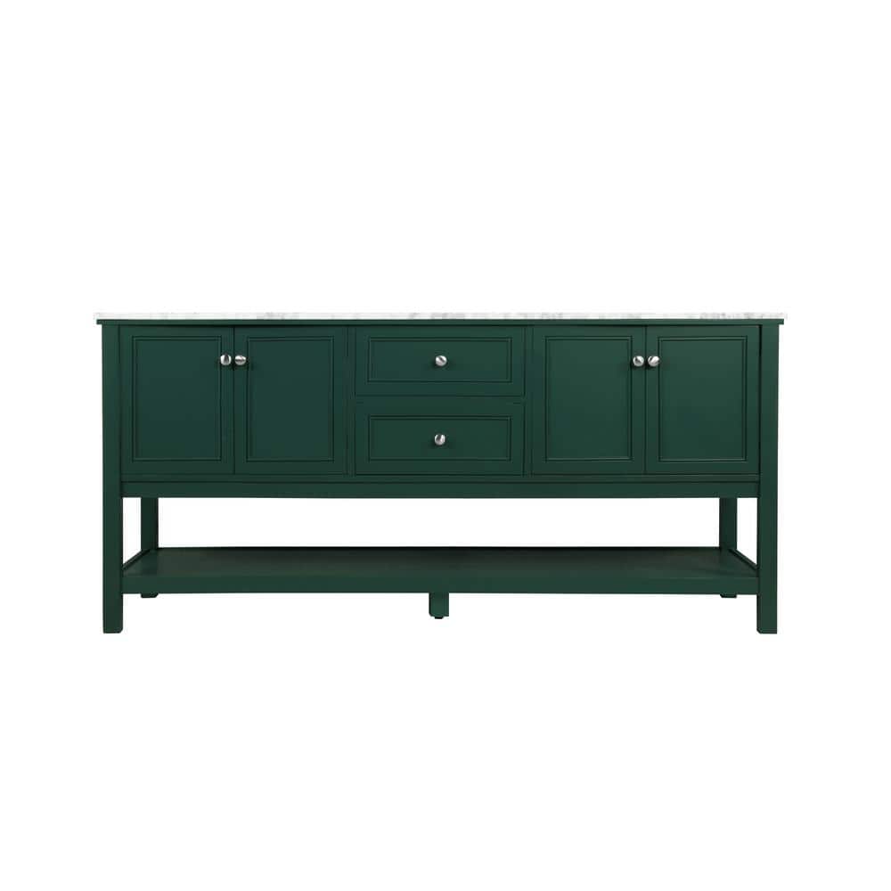 Timeless Home 72 in. W Double Bath Vanity in Green with Marble Vanity Top i