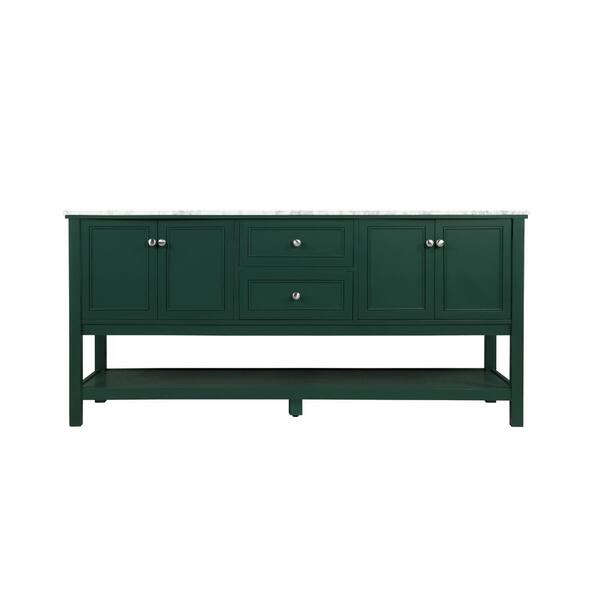 Unbranded Timeless Home 72 in. W Double Bath Vanity in Green with Marble Vanity Top in Carrara with White Basin