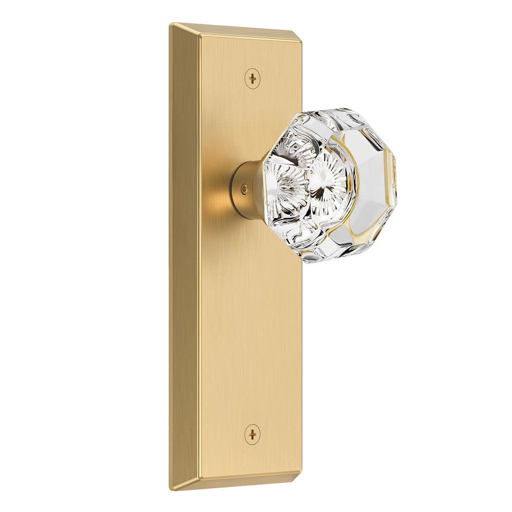 Vintage Satin Brass Interior Dummy Door Knob 2 Pack with Diamond-Cut Crystal Knob and Beveled Rectangular Backplate price history on PriceWatchPro