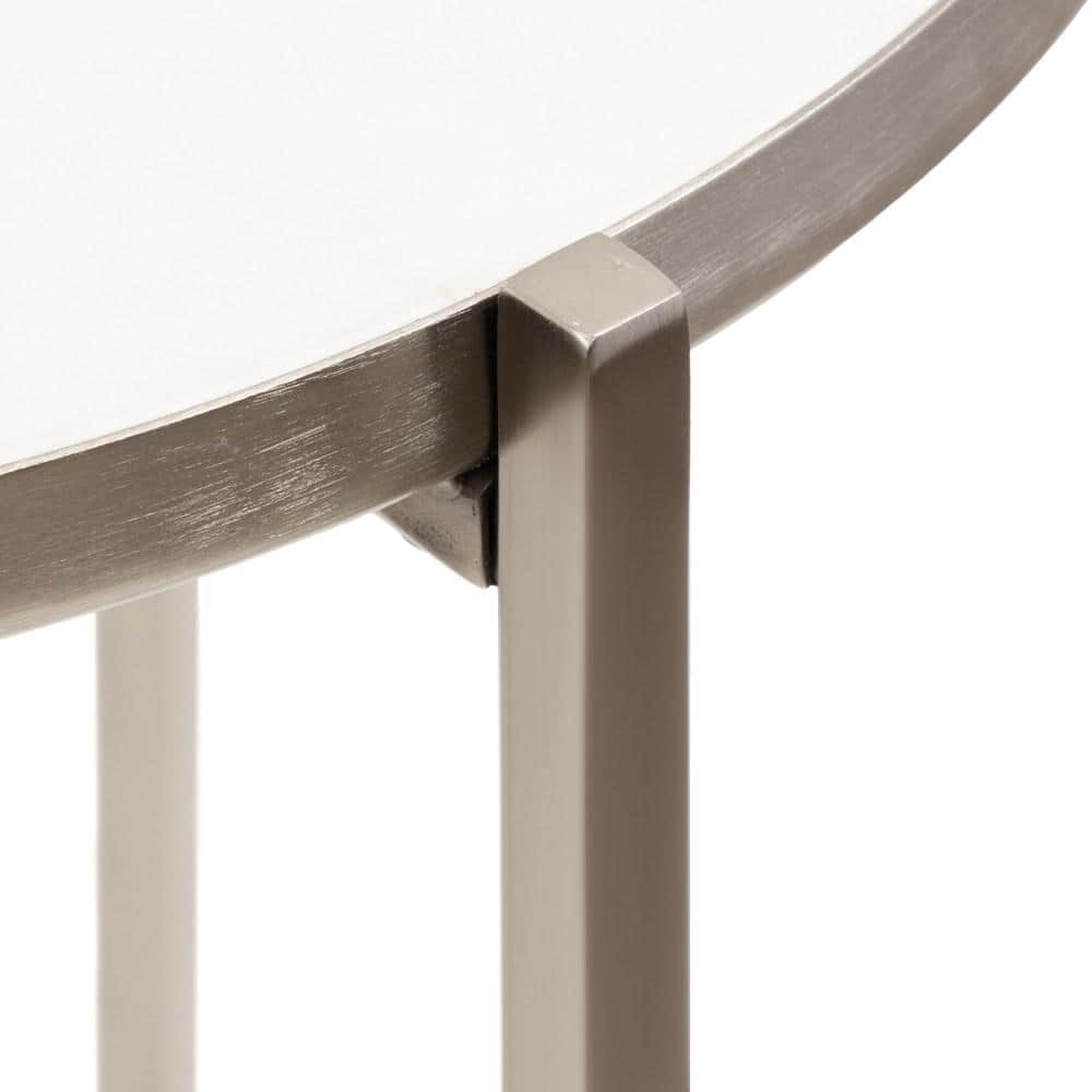 Silver Round Marble and Metal Side Table