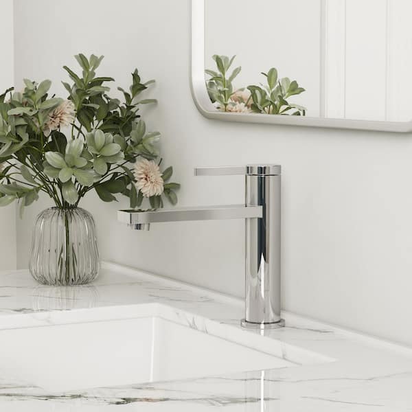 TINIAN Single Hole Single Handle Bathroom Faucet with Pop-up Drain in Polished Chrome
