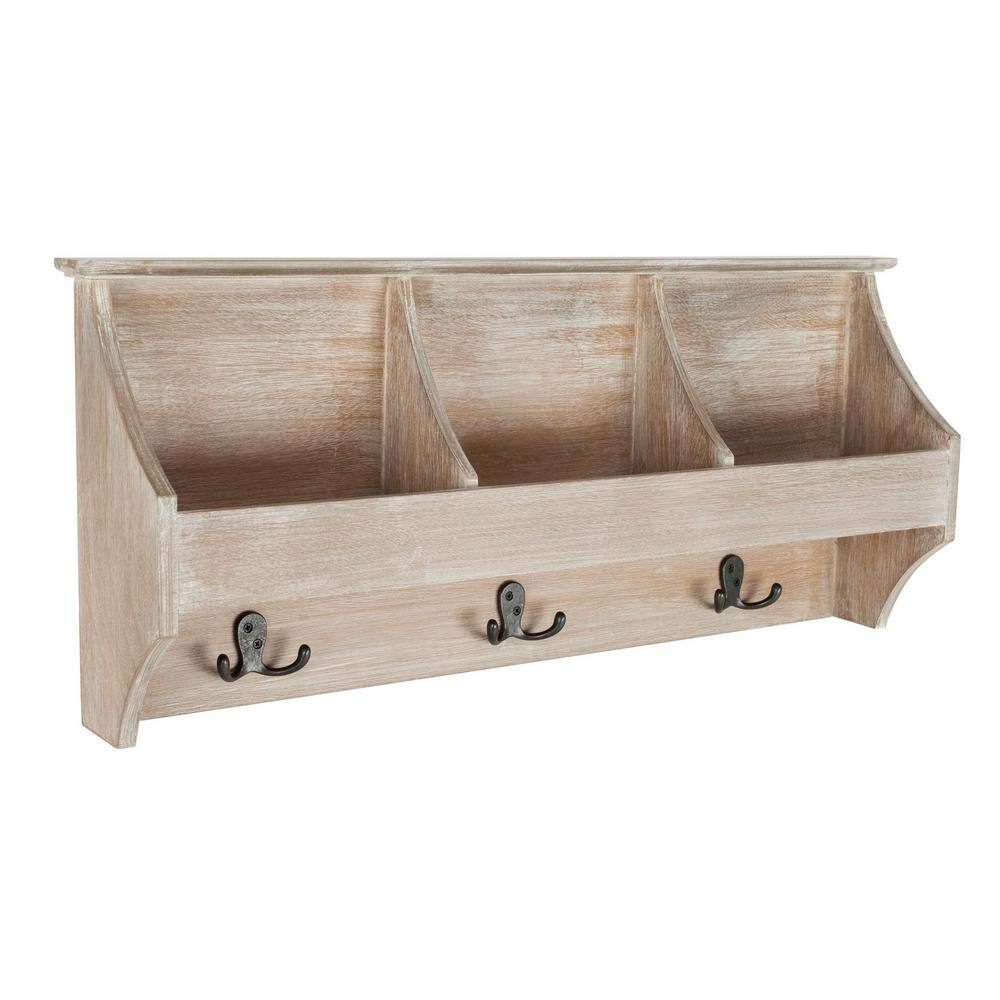 Darcey Gray Wood Hanging Storage Wall Rack with Double Hooks