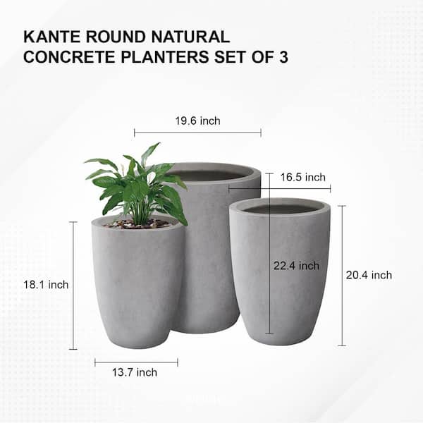 KANTE 18.1 in. 20.5 in. 22.4 in. H Tall Concrete Planters Set of 3,  Indoor/Outdoor Modern Style, Natural Concrete QXC0153BCD-C80021 - The Home  Depot
