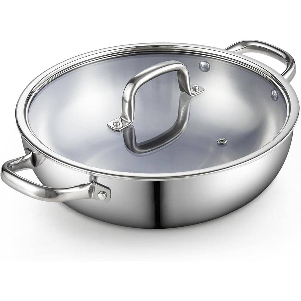 12-Inch Stainless Steel Tri-Ply Induction Wok with Lid