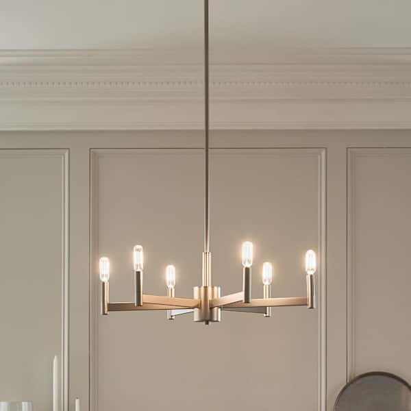 Erzo 26 in. 6-Light Satin Nickel Contemporary Candle Circle Chandelier for Dining Room