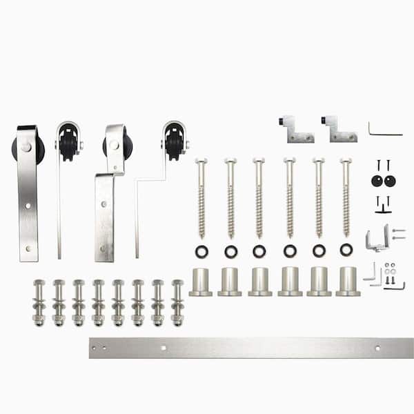 HOMACER 7.5 ft./90 in. Brushed Nickel Single Track Bypass Sliding Barn Door Track and Hardware Kit for Double Doors