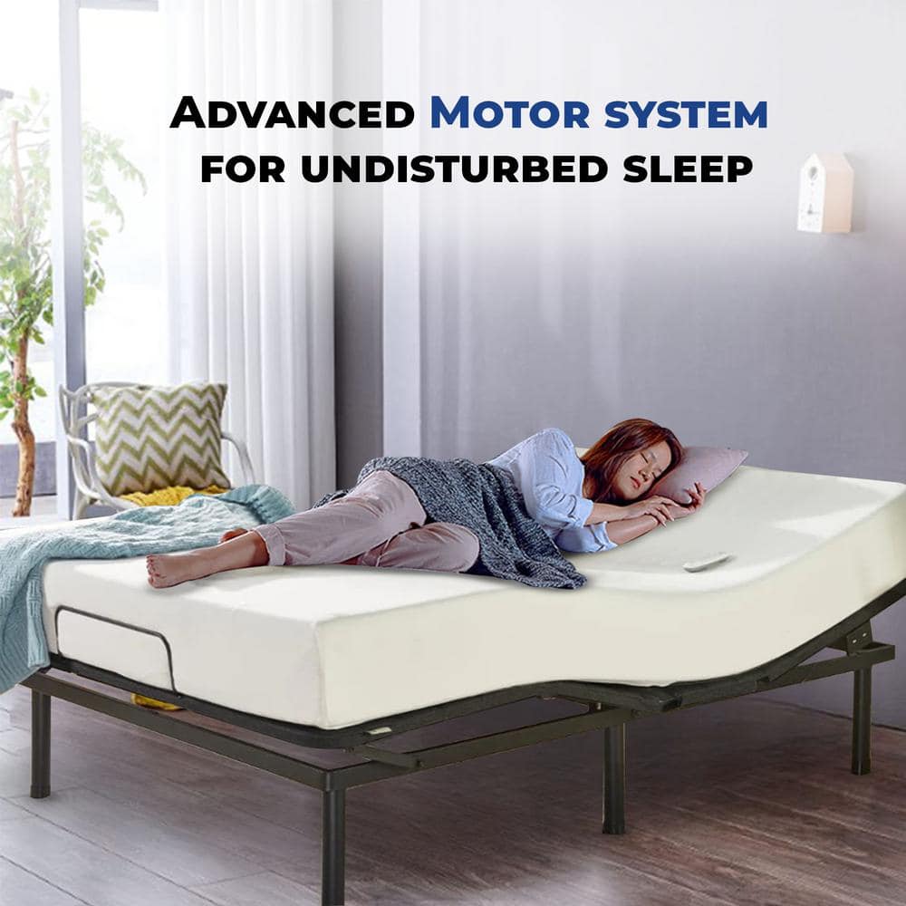 Black King Split Adjustable Metal Bed Frame with Wireless Remote