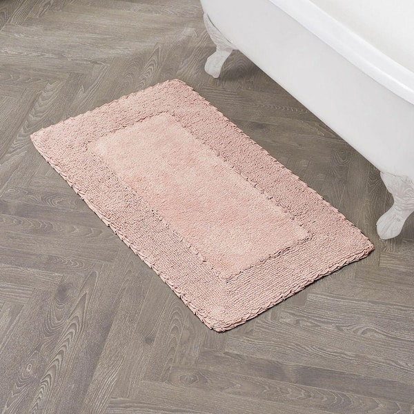 Laura Ashley Ruffle Cotton Border Pink 27 in. x 45 in. Bath Rug