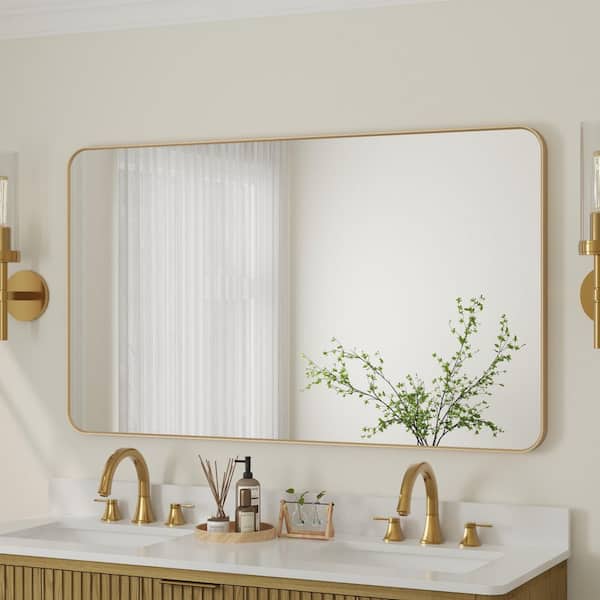 55 in. x 32 in. Retangular Framed Wall Bathroom Vanity Mirror Decor Mirror in Brushed Gold