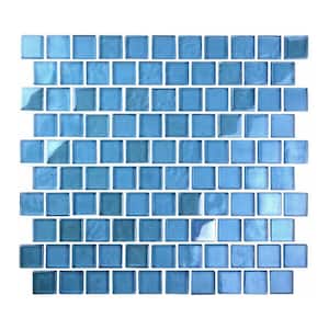 Landscape Glossy Blue Square Mosaic 10.75 in. x 11.75 in. Translucent Glass Decorative Pool Tile (10.08 Sq. Ft./Case)
