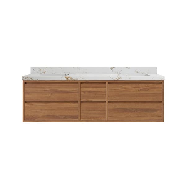 Willow Collections Madison Float 72 in. W x 22 in. D x 36 in. H Double Sink Bath Vanity in Dark Natural with 2" Viola Gold Qt. Top