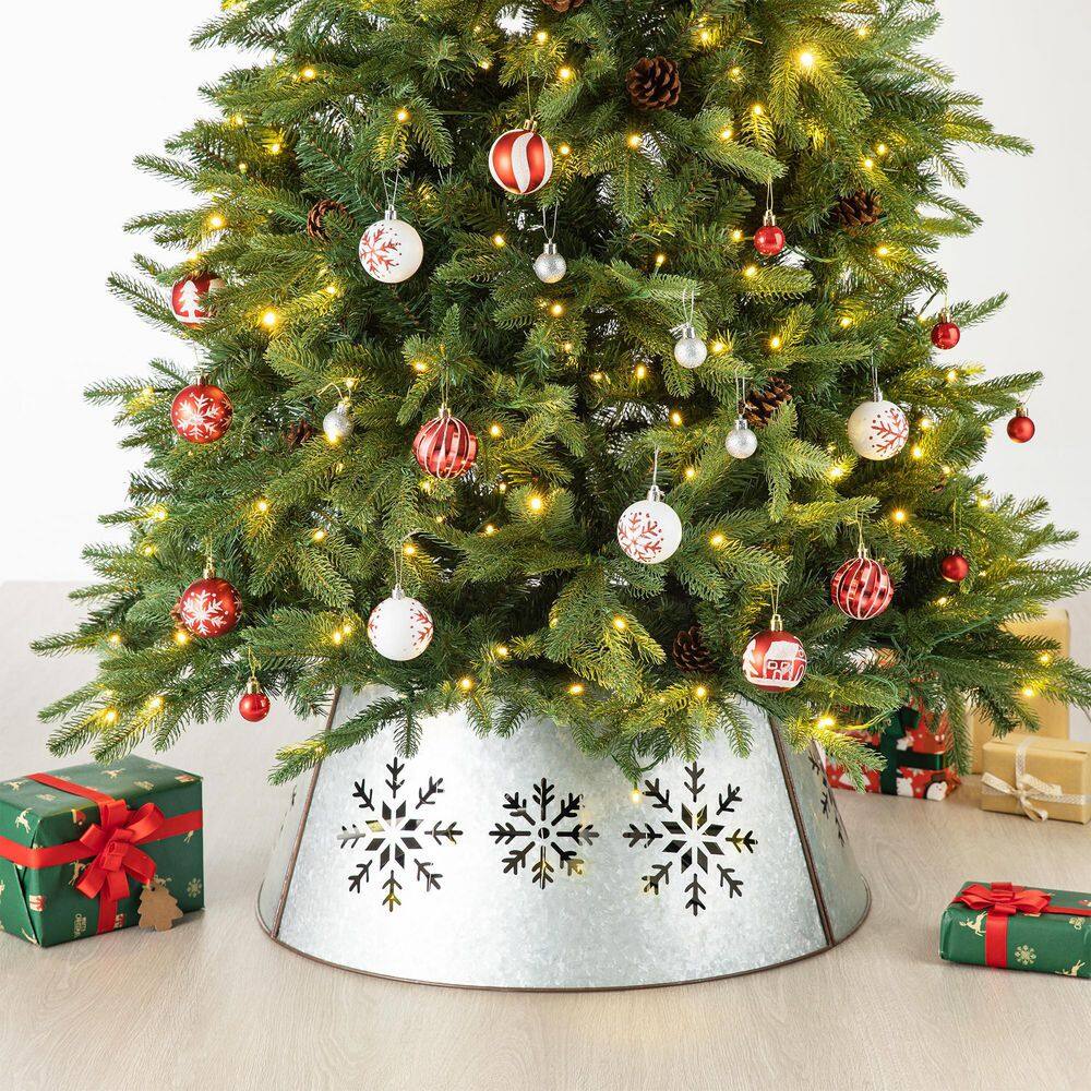 Rustic Silver Snowflake Iron Christmas Tree Collar with Lights