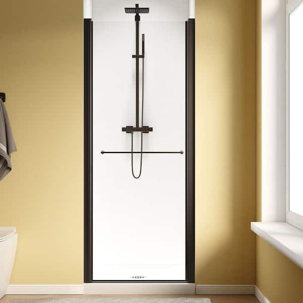 26 to 28 in. W x 72 in. H Pivot Frameless Shower Door in Matte Black Finish with 1/4 in. (6mm) Clear Glass