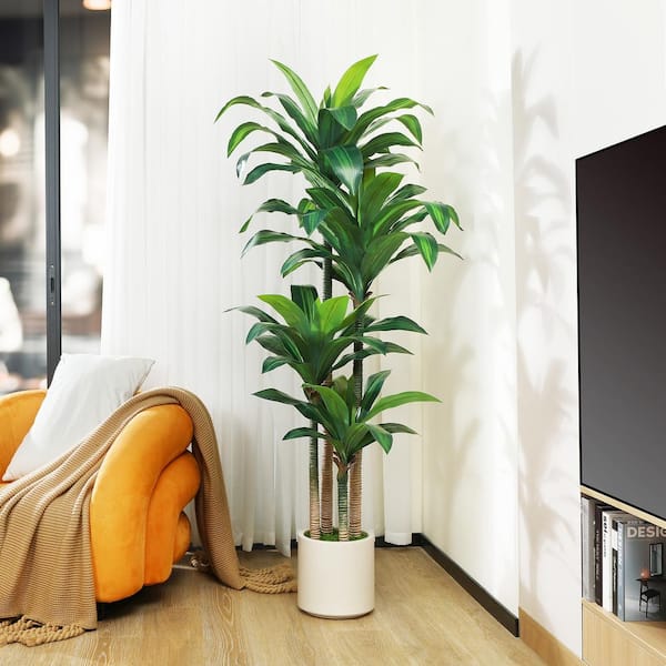 DR.Planzen 6 ft. Artificial Dracaena Tree with Large White Planter