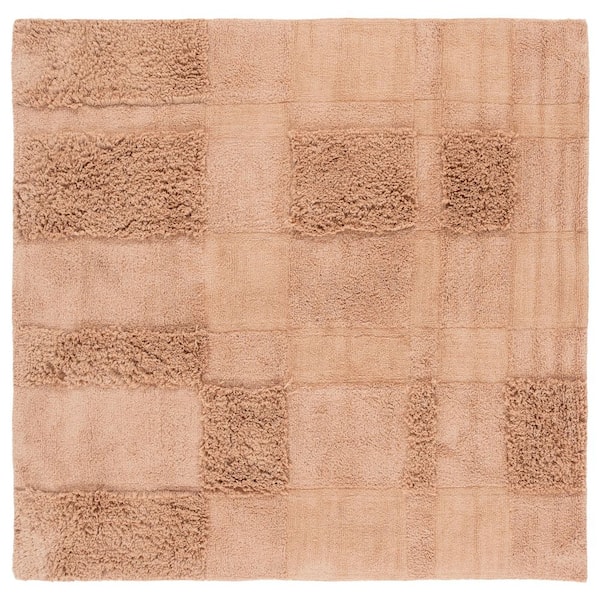 SAFAVIEH Easy Care Orange 6 ft. x 6 ft. Machine Washable High-Low Solid Checkered Square Area Rug