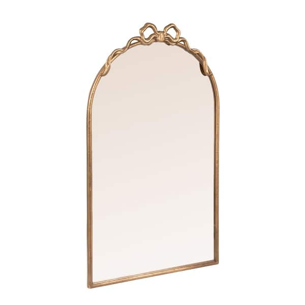 Harriet Gold 19.1 in. x 33.9 in. Arch Framed Wall Mirror with Bow