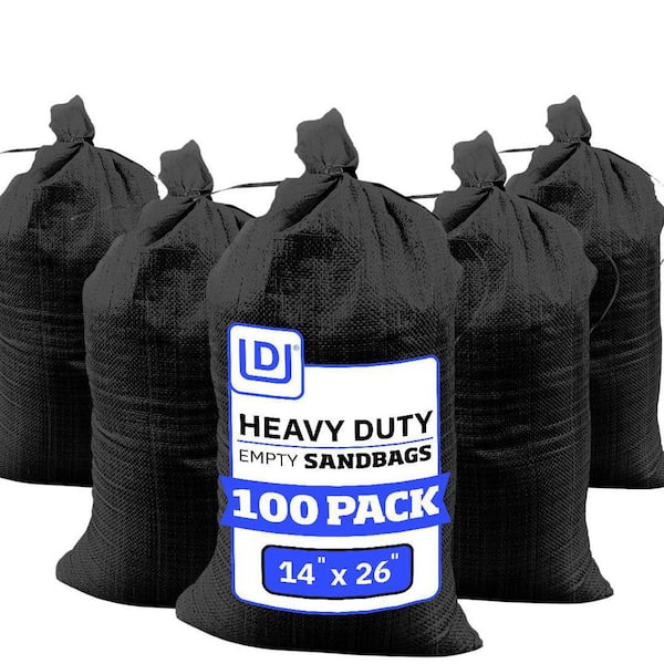 DURASACK 14 in. x 26 in. Black Woven Sand Bags with Tie String (100-Pack)
