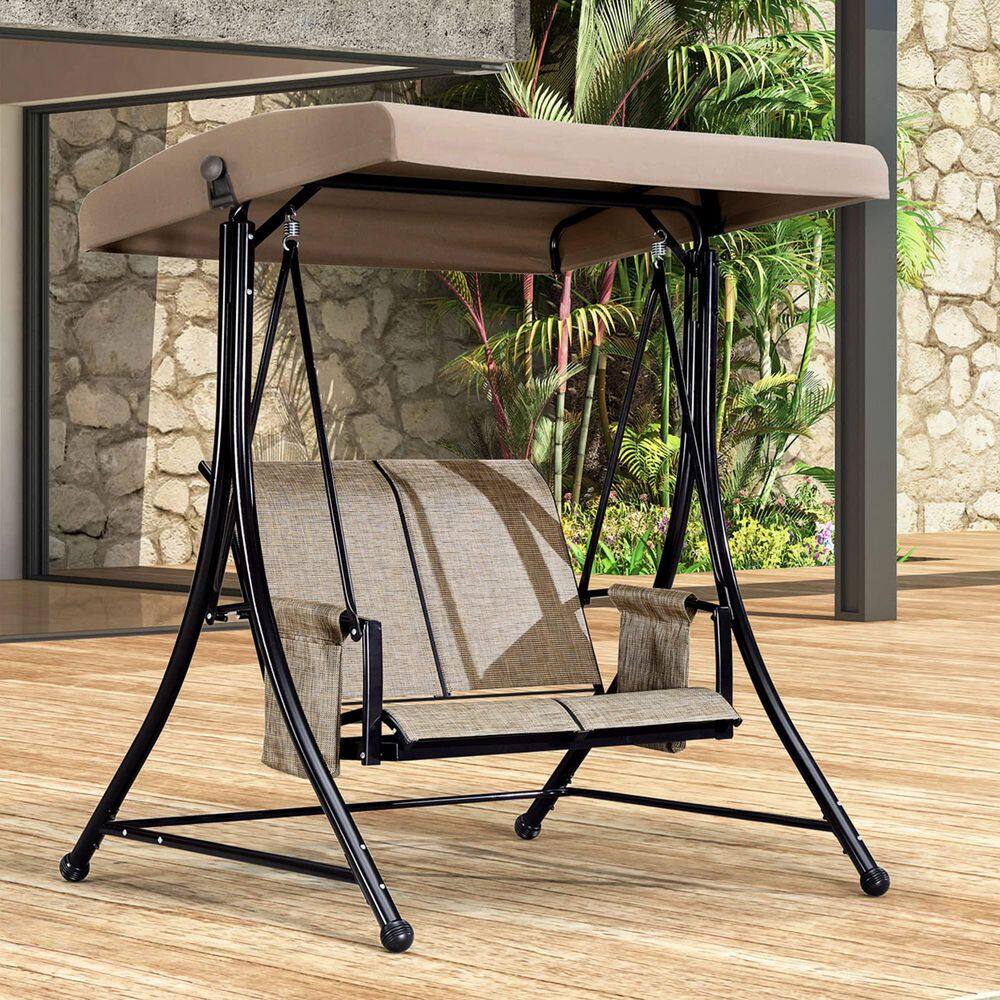 2-Person Deluxe Outdoor Patio Porch Swing with Weather Resistant Steel Frame Aluminum, Adjustable Tilt Canopy, Cream price history on PriceWatchPro