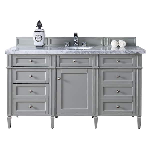 James Martin Vanities Brittany 60 in. W Single Bath Vanity in Urban Gray with Marble Vanity Top in Carrara White with White Basin
