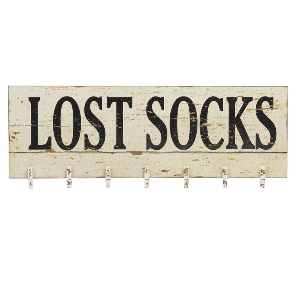 Rustic White Wood Lost Socks Wall Decor with Clothespins