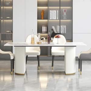 78.74 in. Pandora Sintered Stone Tabletop White Double Pedestal Base Dining Table (Seats-8)