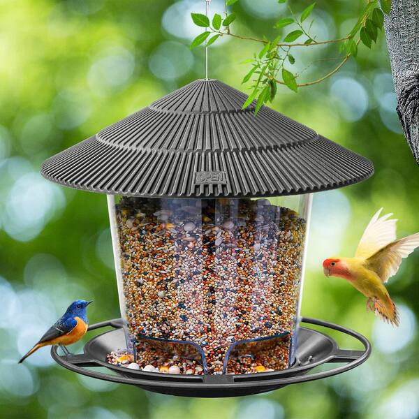 Bird Feeders for Outdoors, 3.5 Lbs Capacity Metal Balcony Hummingbird Bird Feeder, Bird Feeders, Outdoor Décor, Resin Mushroom Figurine with Automatic Color Changing (B