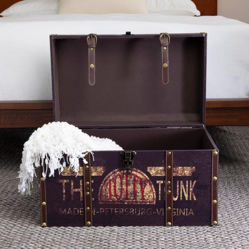 Large Vintage Brown Distressed Storage Trunk with Brass Accents