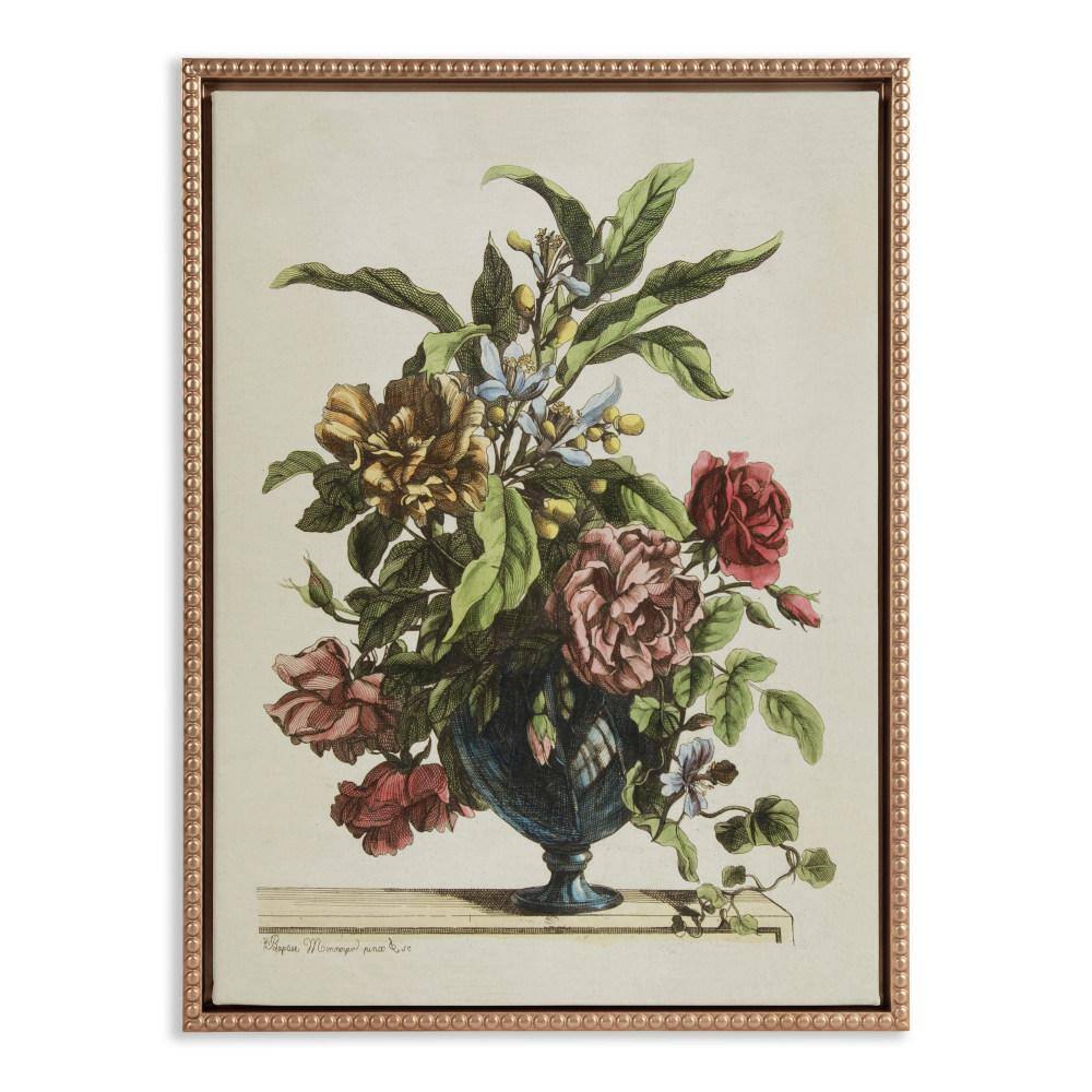 Gold Beaded Frame 18x24 Vintage Flower Vase Canvas Art
