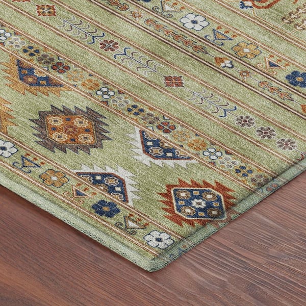 Mayfield Premium Machine Washable Abstract AMF2244 Aloe 2 ft. x 7 ft. Runner Rug