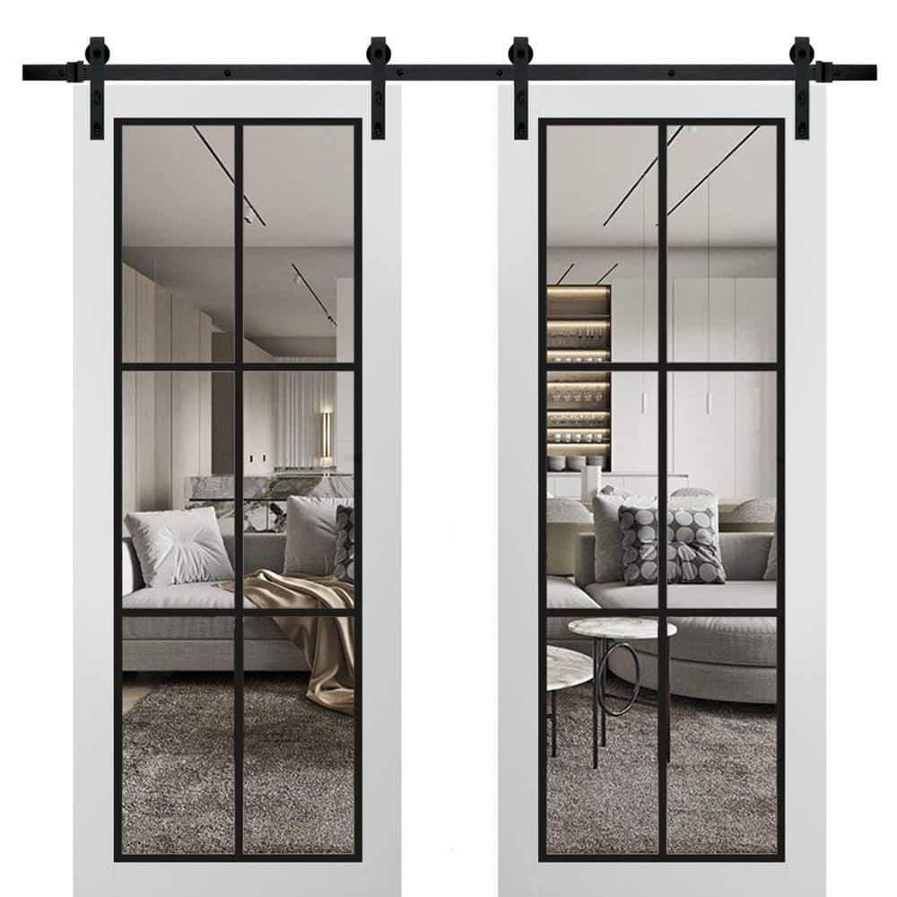 Assemble Required 18 in. x 96 in. 2-Panel Clear Glass White Solid Wood Sliding Barn Door with Hardware Kit price history on PriceWatchPro
