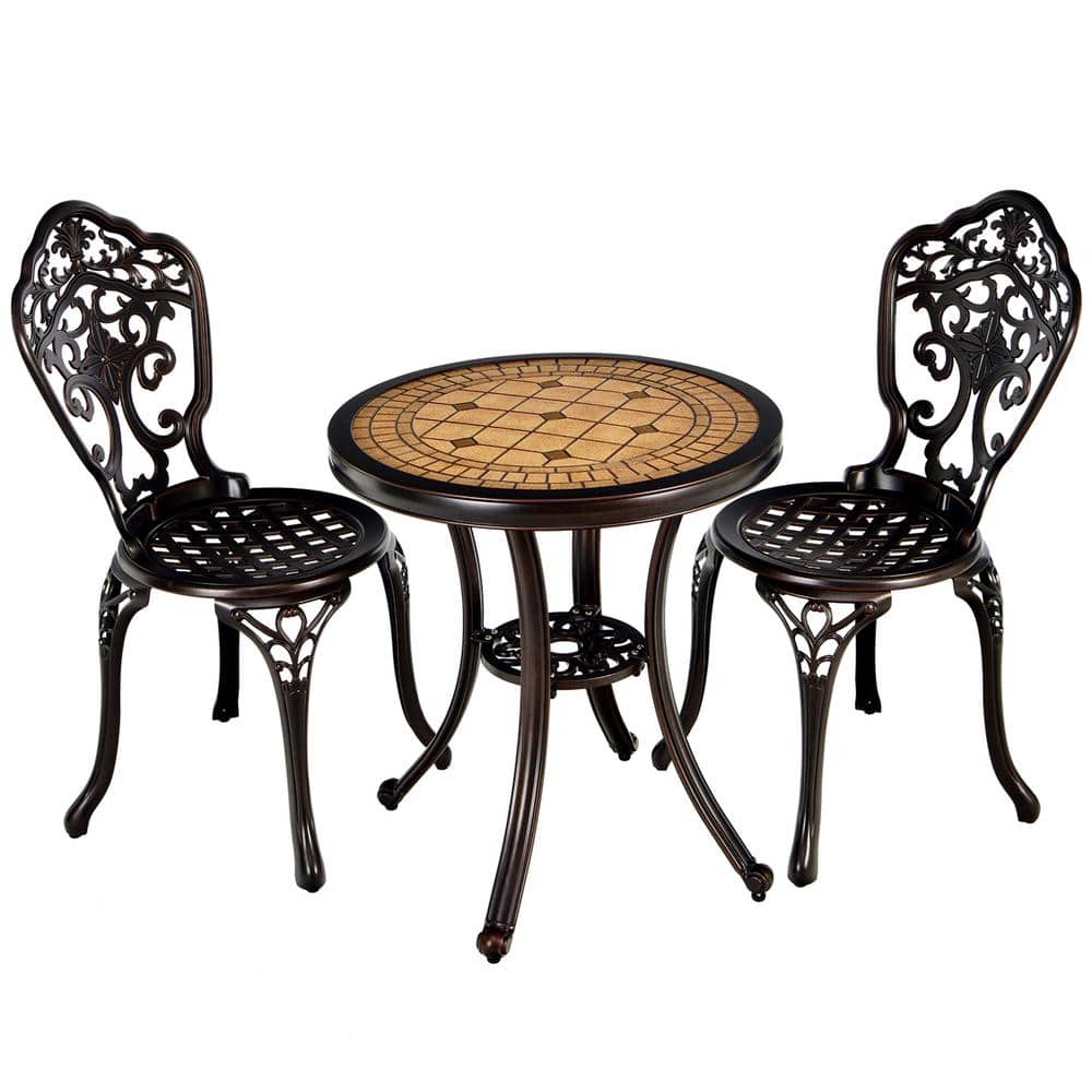 Gymax 3-Piece Cast Aluminum Patio Bistro Set Outdoor Table and Chairs ...