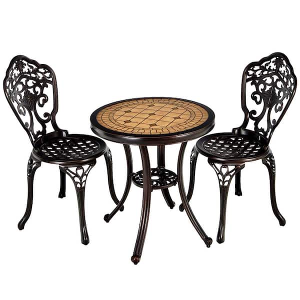 Gymax 3-Piece Cast Aluminum Patio Bistro Set Outdoor Table and Chairs Furniture Set