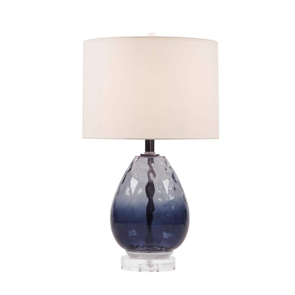 Borel 24.25" Dark Blue Ombre Glass Table Lamp with Drum Shade