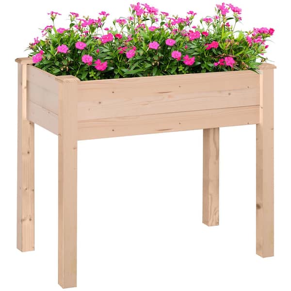 Unbranded Garden Bed, Natural Color, Elevated Wooden Planter Box, Rectangular Shape, Outdoor Use for Growing Vegetables, Herbs