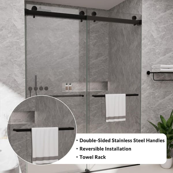 SHAAMA 60 in. W x 80 in. H Double Sliding Frameless Shower Door in